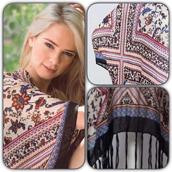 Boho Gypsy Festival Kimono Wrap Beach Coverup Armholes Tassel One Size 0-18 - Picture 7 of 7